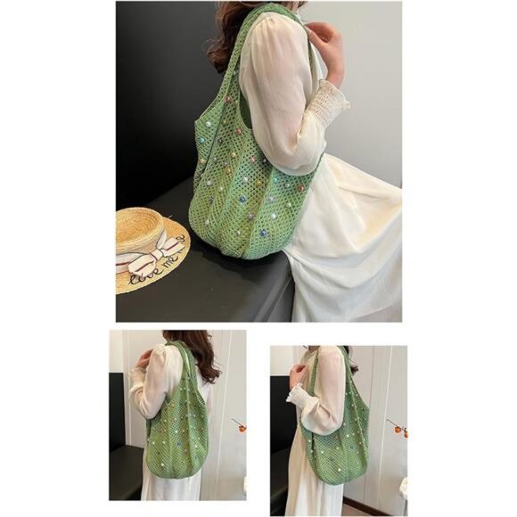 Crochet Beach Tote with Colored Beads - Picture 2 of 4